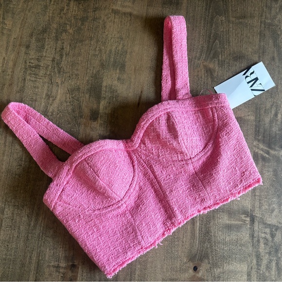 Zara Tops - NWT ZARA Textured Tweed Pink Crop Top